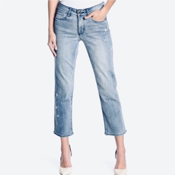 NYDJ Denim - NYDJ Marilyn Straight Ankle Jeans Sz 6 Embroidered Stars Front & Back Lift Tuck